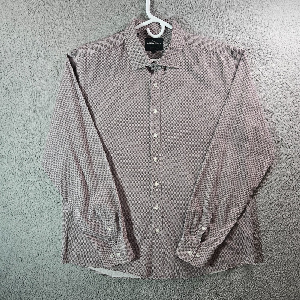 Rodd & Gunn Shirt Men 2XL Sports Fit Button Up Long Sleeve Geometric Maroon‎